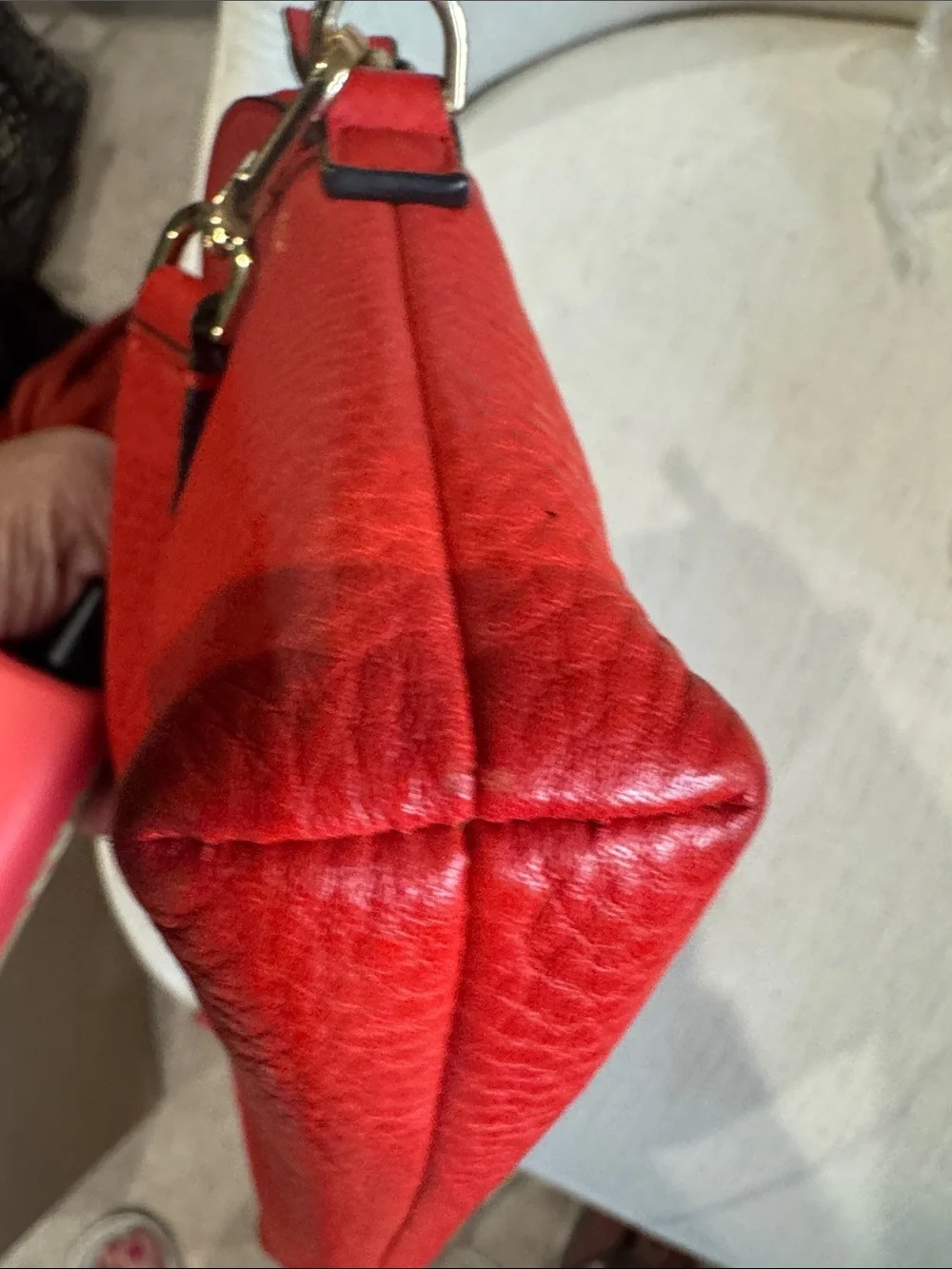 Tory Burch Red-Orange Pebbled Leather Crossbody with Heart Tassel
